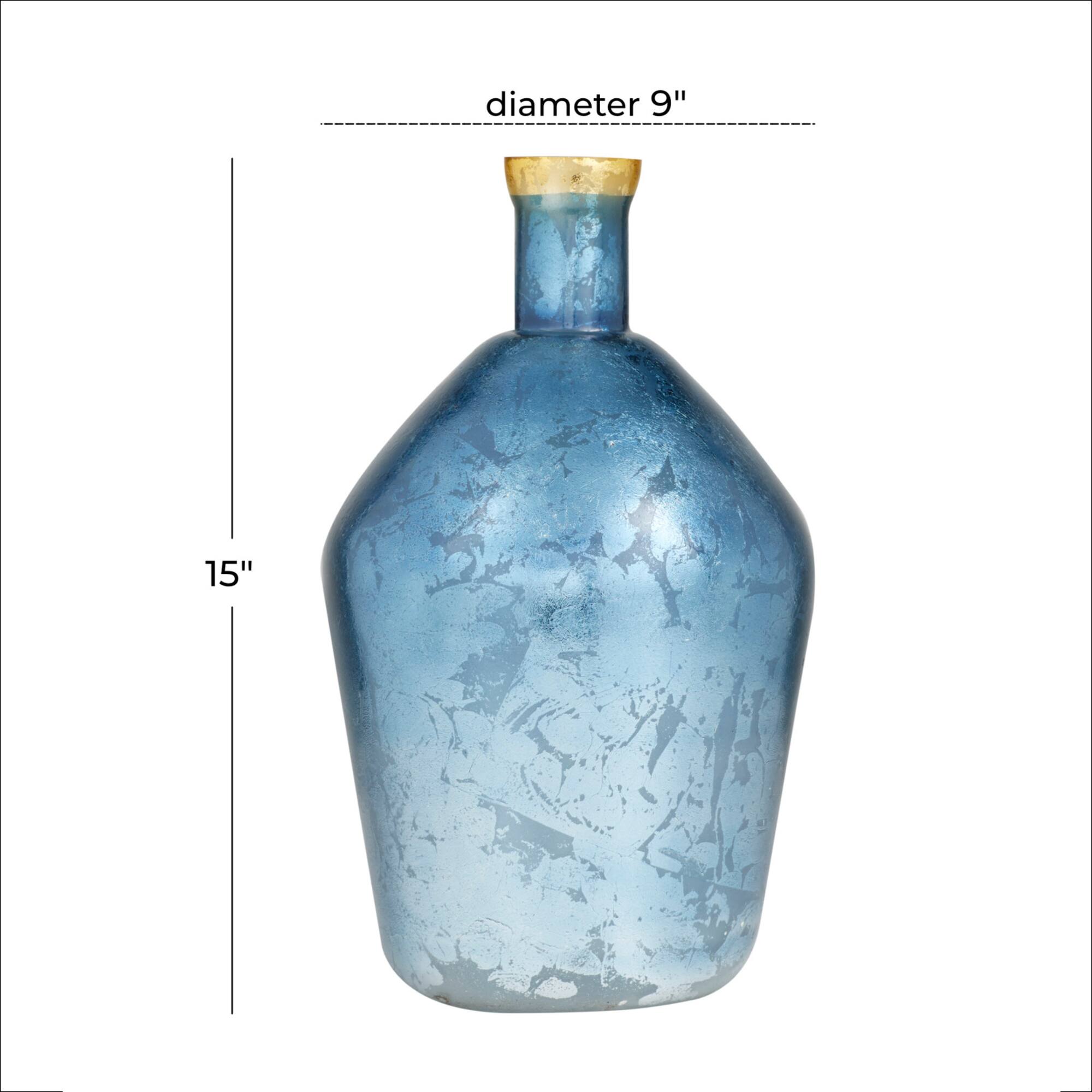 Blue Glass Coastal Vase, 15" x 9" x 9"
